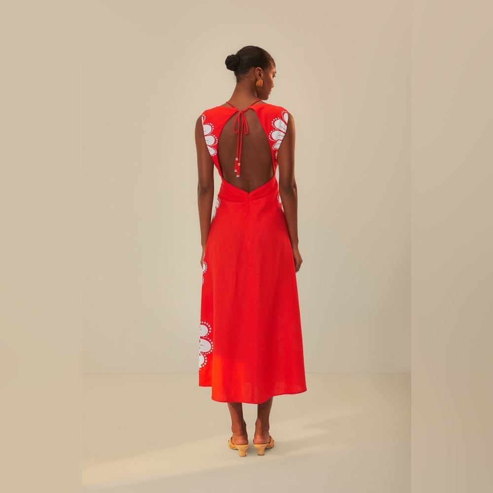 FARM Rio Red Midi Dress with White Floral Print - Picture 4 of 8
